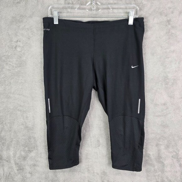 Womens Nike Dri Fit Black Cropped Leggings Polyester Spandex Activewear Size L - Picture 2 of 12